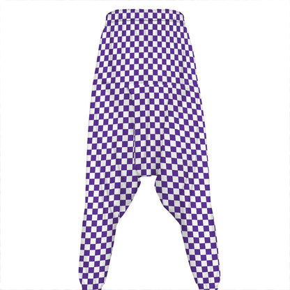 Purple And White Checkered Pattern Print Hammer Pants