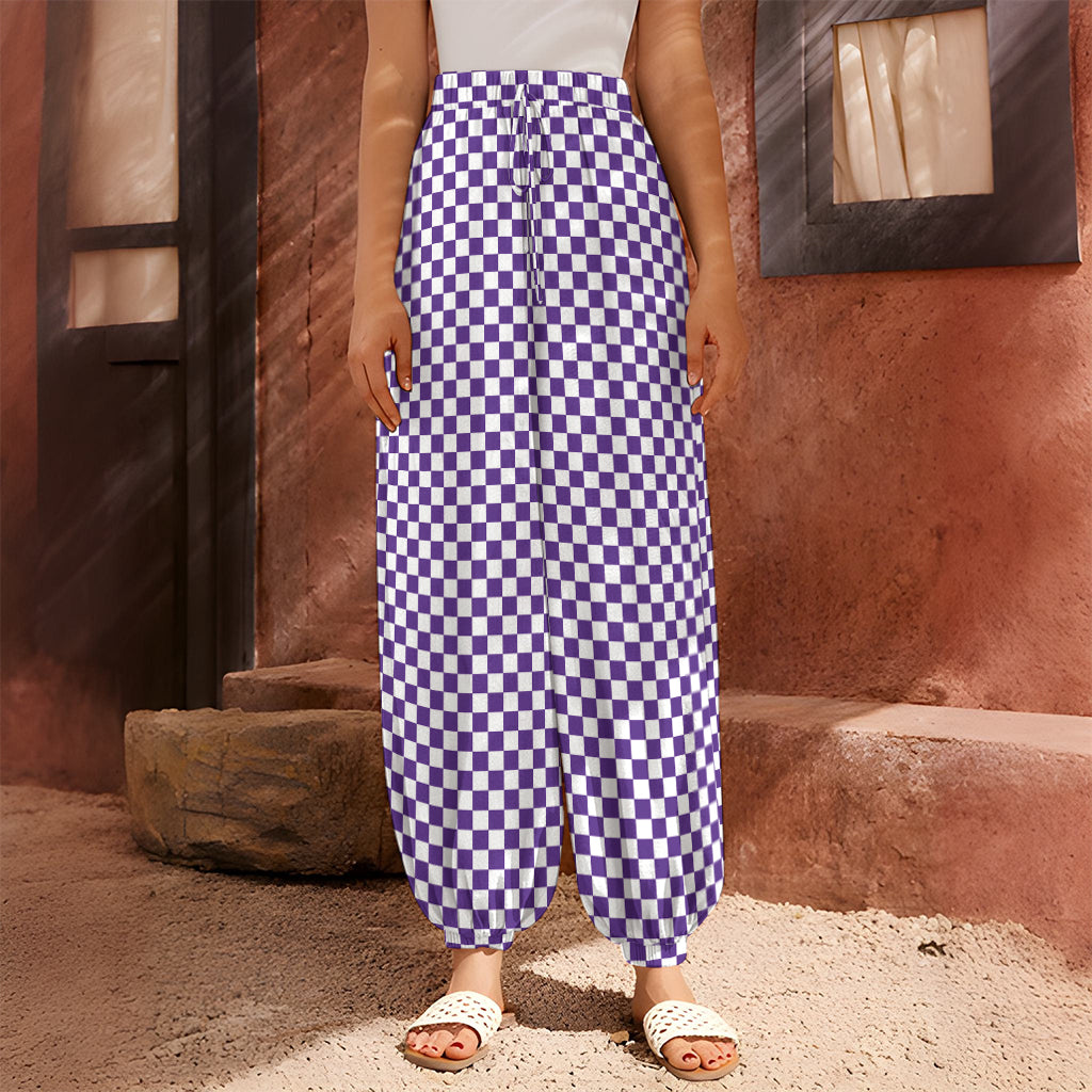 Purple And White Checkered Pattern Print Harem Pants