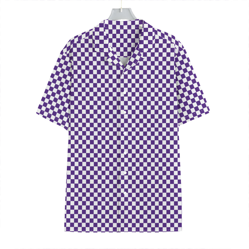 Purple And White Checkered Pattern Print Hawaiian Shirt
