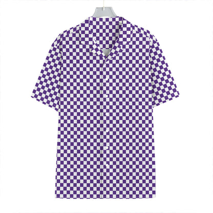 Purple And White Checkered Pattern Print Hawaiian Shirt