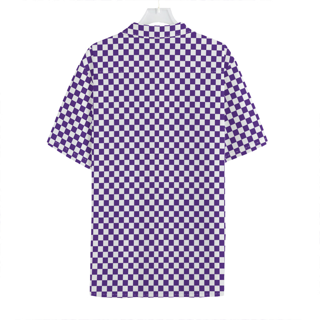 Purple And White Checkered Pattern Print Hawaiian Shirt