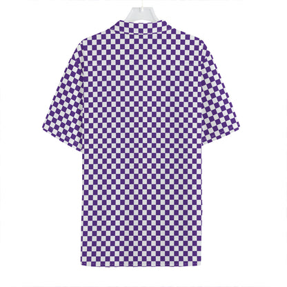 Purple And White Checkered Pattern Print Hawaiian Shirt