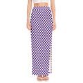 Purple And White Checkered Pattern Print High Slit Maxi Skirt