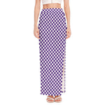 Purple And White Checkered Pattern Print High Slit Maxi Skirt