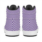 Purple And White Checkered Pattern Print High Top Leather Sneakers