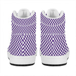 Purple And White Checkered Pattern Print High Top Leather Sneakers