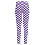 Purple And White Checkered Pattern Print High-Waisted Pocket Leggings