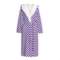 Purple And White Checkered Pattern Print Hooded Bathrobe