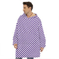 Purple And White Checkered Pattern Print Hoodie Blanket