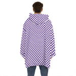 Purple And White Checkered Pattern Print Hoodie Blanket