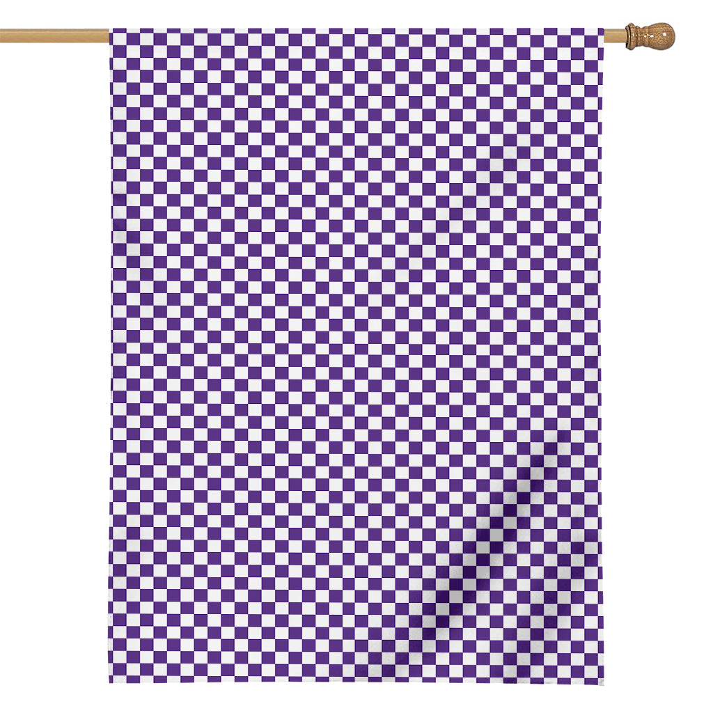 Purple And White Checkered Pattern Print House Flag