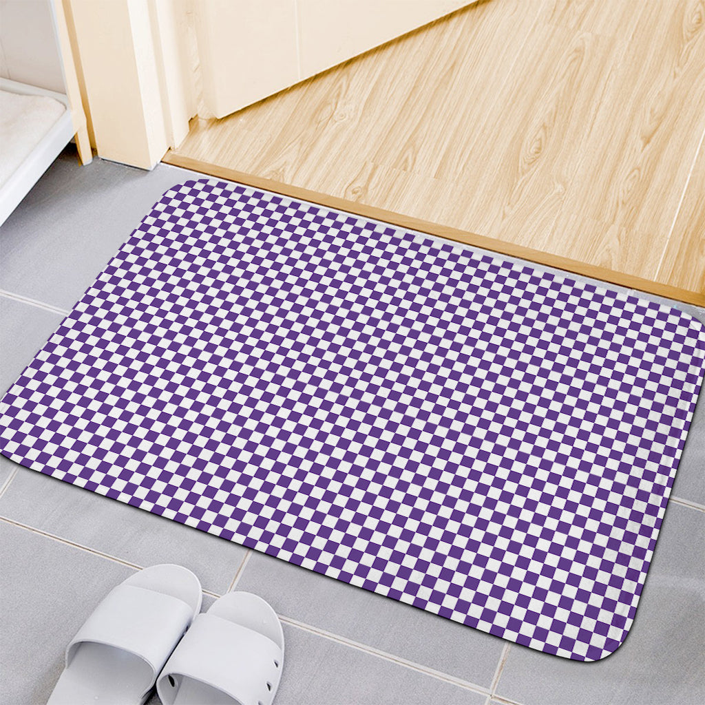 Purple And White Checkered Pattern Print Indoor Door Mat