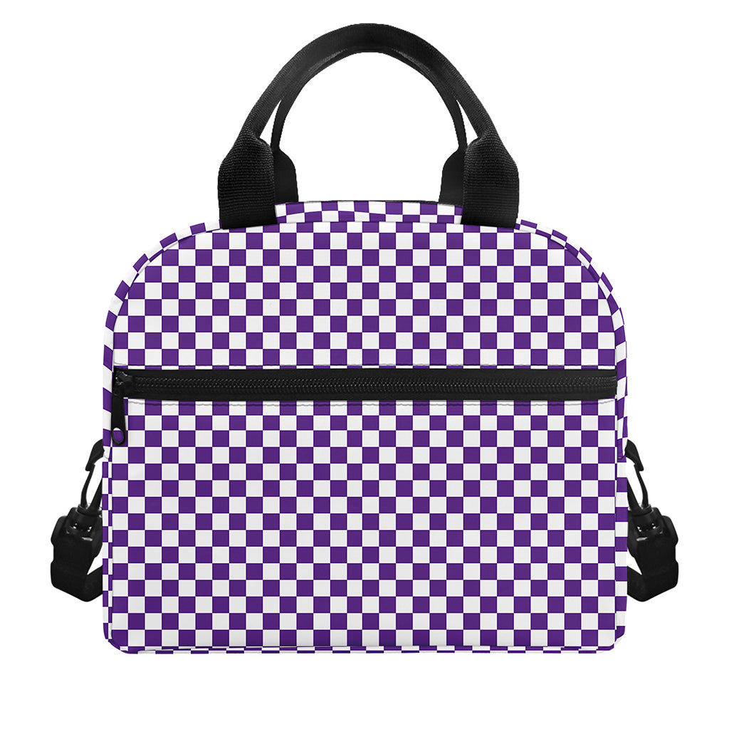 Purple And White Checkered Pattern Print Insulated Lunch Bag