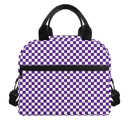 Purple And White Checkered Pattern Print Insulated Lunch Bag