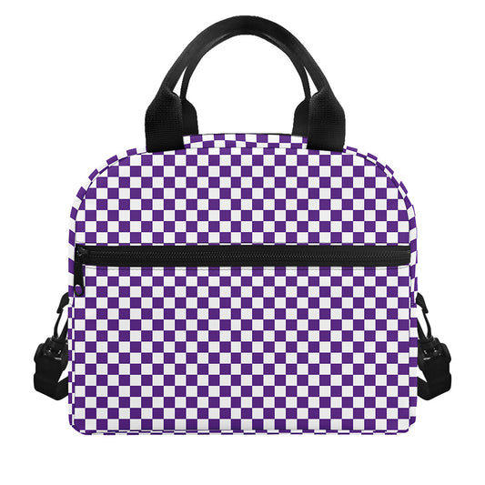 Purple And White Checkered Pattern Print Insulated Lunch Bag