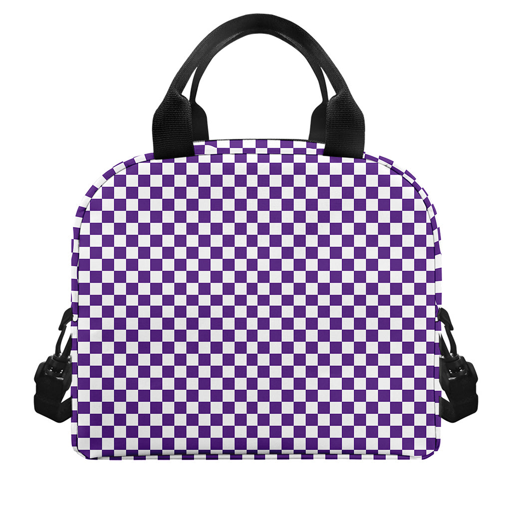 Purple And White Checkered Pattern Print Insulated Lunch Bag