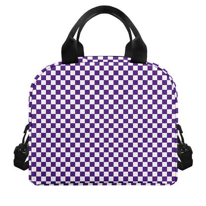Purple And White Checkered Pattern Print Insulated Lunch Bag