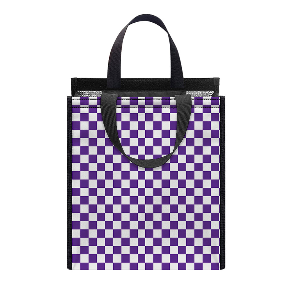Purple And White Checkered Pattern Print Insulated Lunch Tote