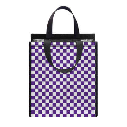 Purple And White Checkered Pattern Print Insulated Lunch Tote