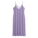 Purple And White Checkered Pattern Print Jersey Midi Cami Dress