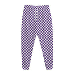 Purple And White Checkered Pattern Print Jogger Pants