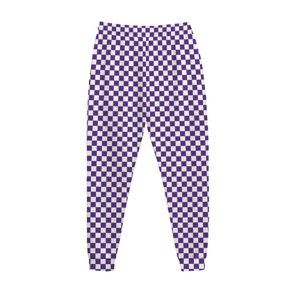 Purple And White Checkered Pattern Print Jogger Pants