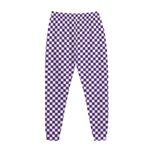 Purple And White Checkered Pattern Print Jogger Pants