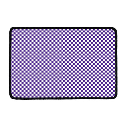 Purple And White Checkered Pattern Print Kitchen Mat
