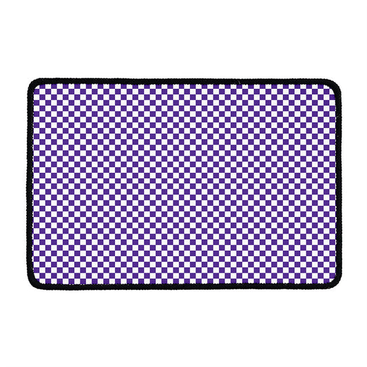 Purple And White Checkered Pattern Print Kitchen Mat