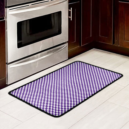 Purple And White Checkered Pattern Print Kitchen Mat