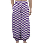 Purple And White Checkered Pattern Print Lantern Pants