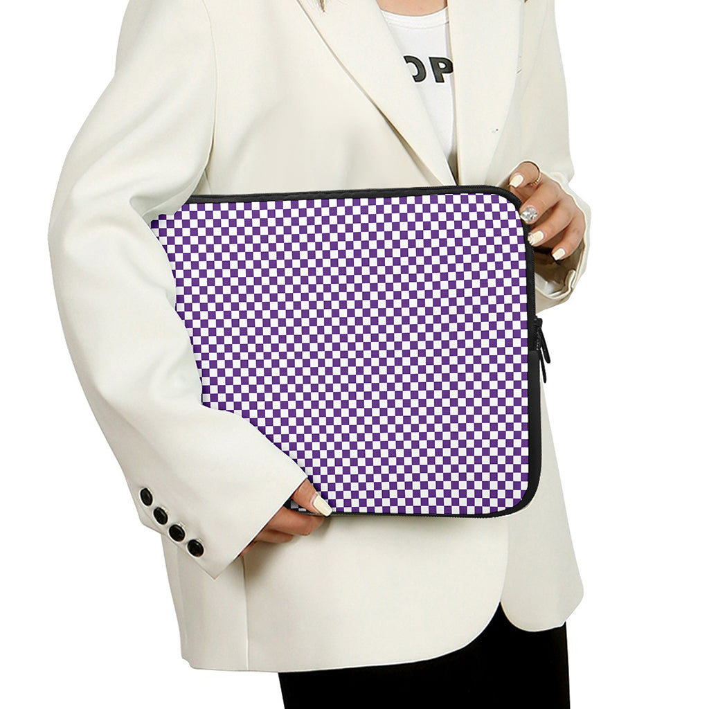 Purple And White Checkered Pattern Print Laptop Sleeve