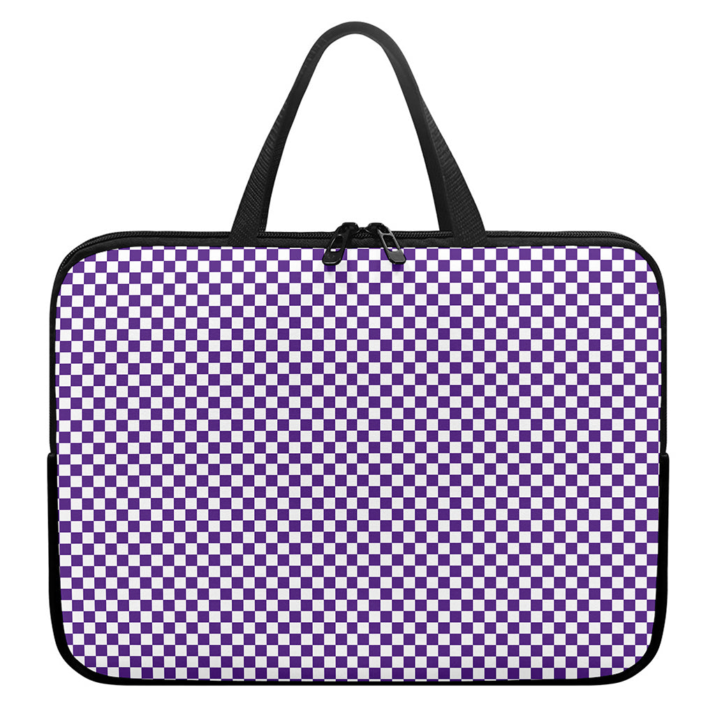 Purple And White Checkered Pattern Print Laptop Sleeve With Handle