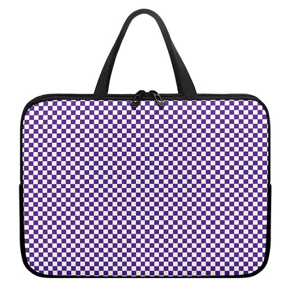Purple And White Checkered Pattern Print Laptop Sleeve With Handle