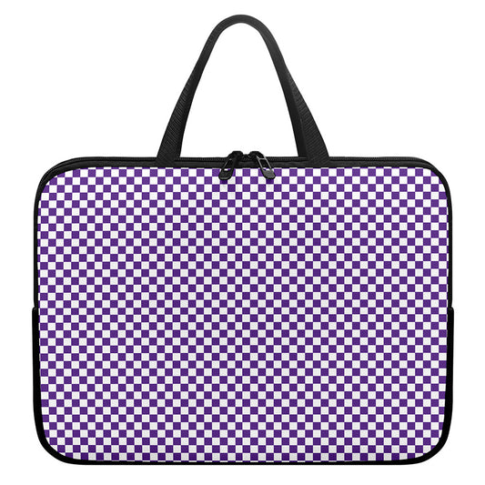 Purple And White Checkered Pattern Print Laptop Sleeve With Handle