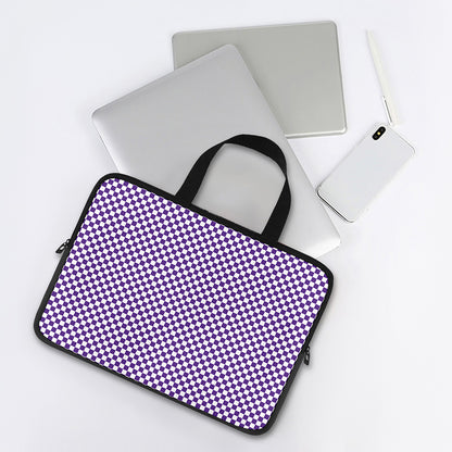 Purple And White Checkered Pattern Print Laptop Sleeve With Handle