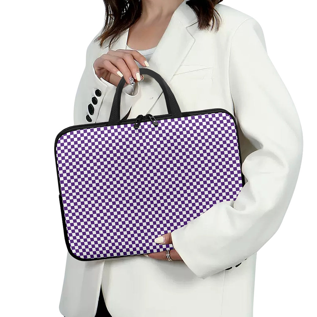 Purple And White Checkered Pattern Print Laptop Sleeve With Handle
