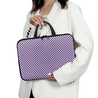 Purple And White Checkered Pattern Print Laptop Sleeve With Handle