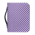 Purple And White Checkered Pattern Print Leather Bible Cover