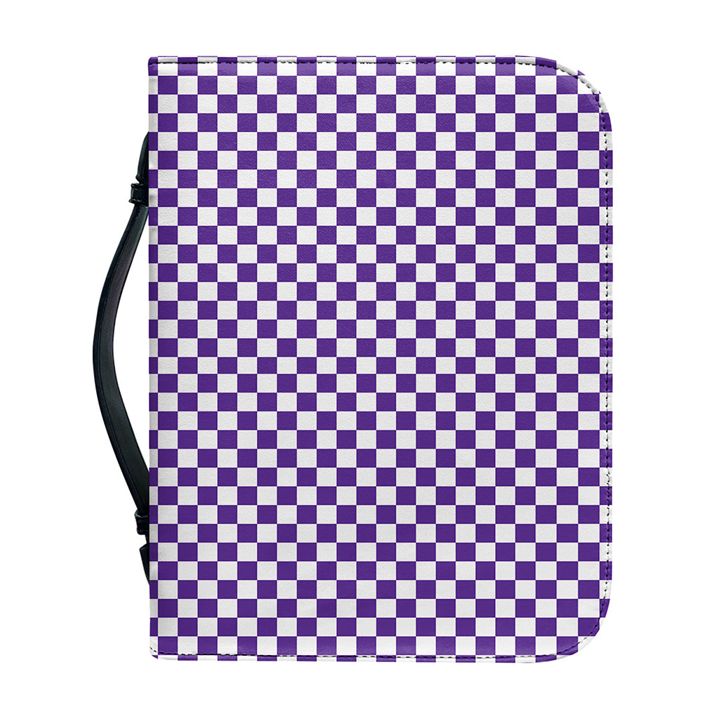 Purple And White Checkered Pattern Print Leather Bible Cover
