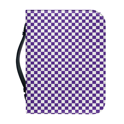 Purple And White Checkered Pattern Print Leather Bible Cover