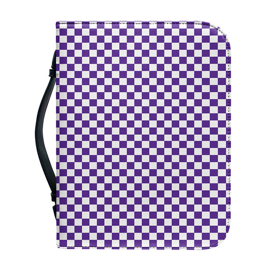 Purple And White Checkered Pattern Print Leather Bible Cover