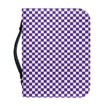 Purple And White Checkered Pattern Print Leather Bible Cover