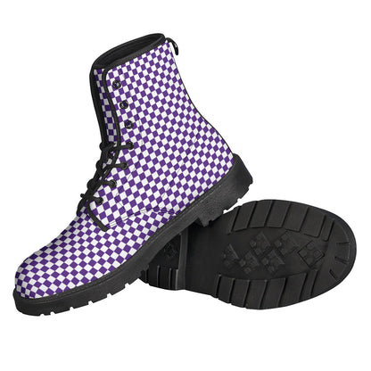 Purple And White Checkered Pattern Print Backpack