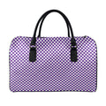 Purple And White Checkered Pattern Print Leather Duffel Bag