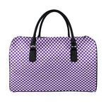 Purple And White Checkered Pattern Print Leather Duffle Bag