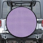 Purple And White Checkered Pattern Print Leather Spare Tire Cover