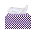 Purple And White Checkered Pattern Print Leather Tissue Box Cover