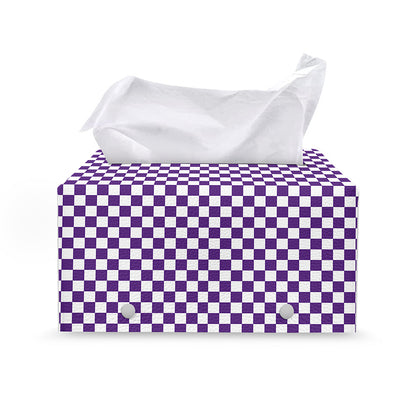 Purple And White Checkered Pattern Print Leather Tissue Box Cover