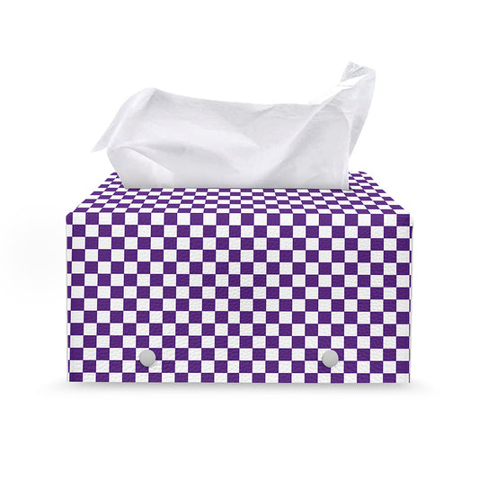 Purple And White Checkered Pattern Print Leather Tissue Box Cover